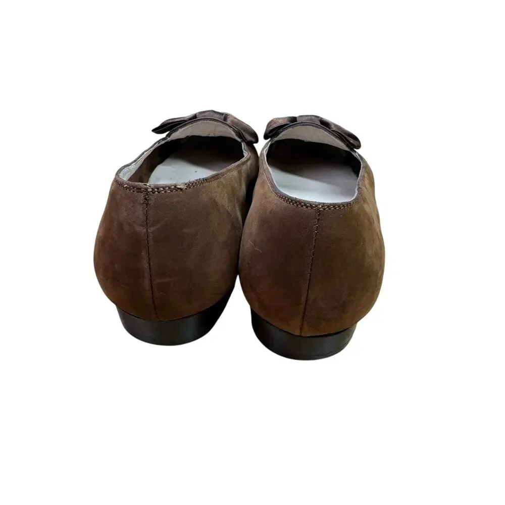 Vintage Salvatore Ferragamo Boutique Bow Loafers Womens 6.5 Brown Suede Flats